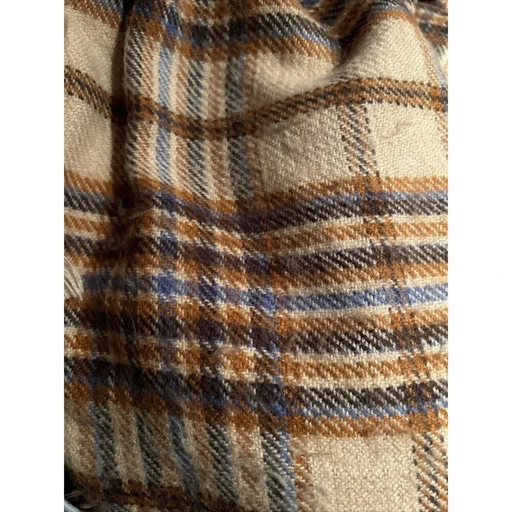 Aerie Hooded Plaid Poncho Shall Women's One Size Tan Toggle Front Closure
